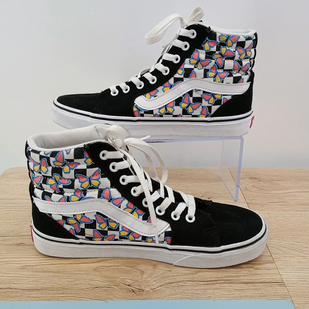 Vans Sk8-Hi Butterfly Checkerboard High Top Sneakers Women's 8.5 Canvas Shoes
